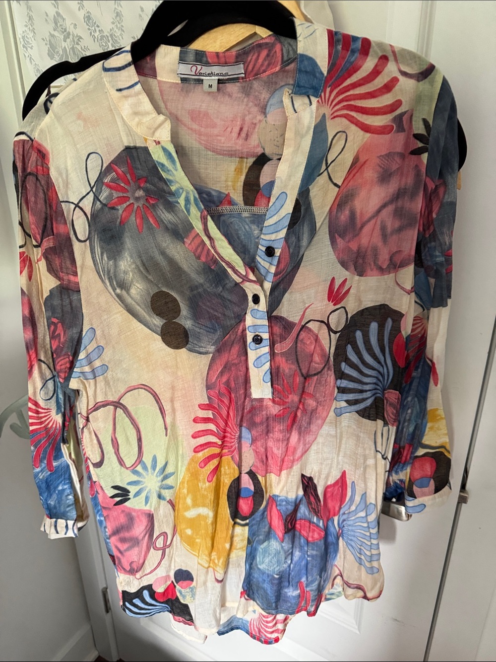 Variations Multicolor Abstract Print Women's Tunic Top - Pink/Blue/Yellow